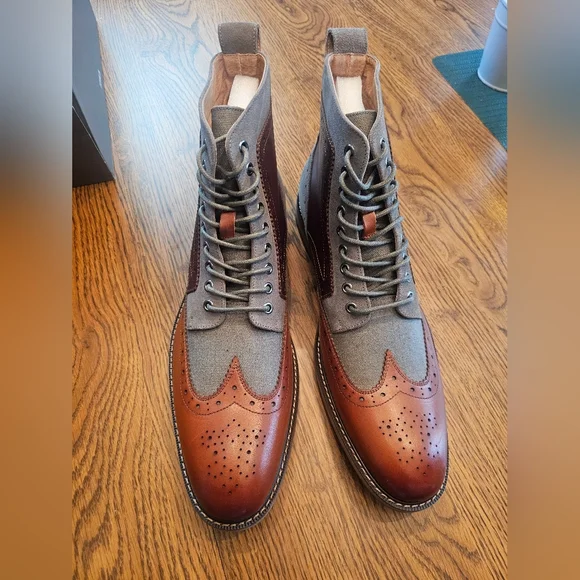 Stacy Adams Brown and Gray Lace-Up Boots - Picture 1 of 6